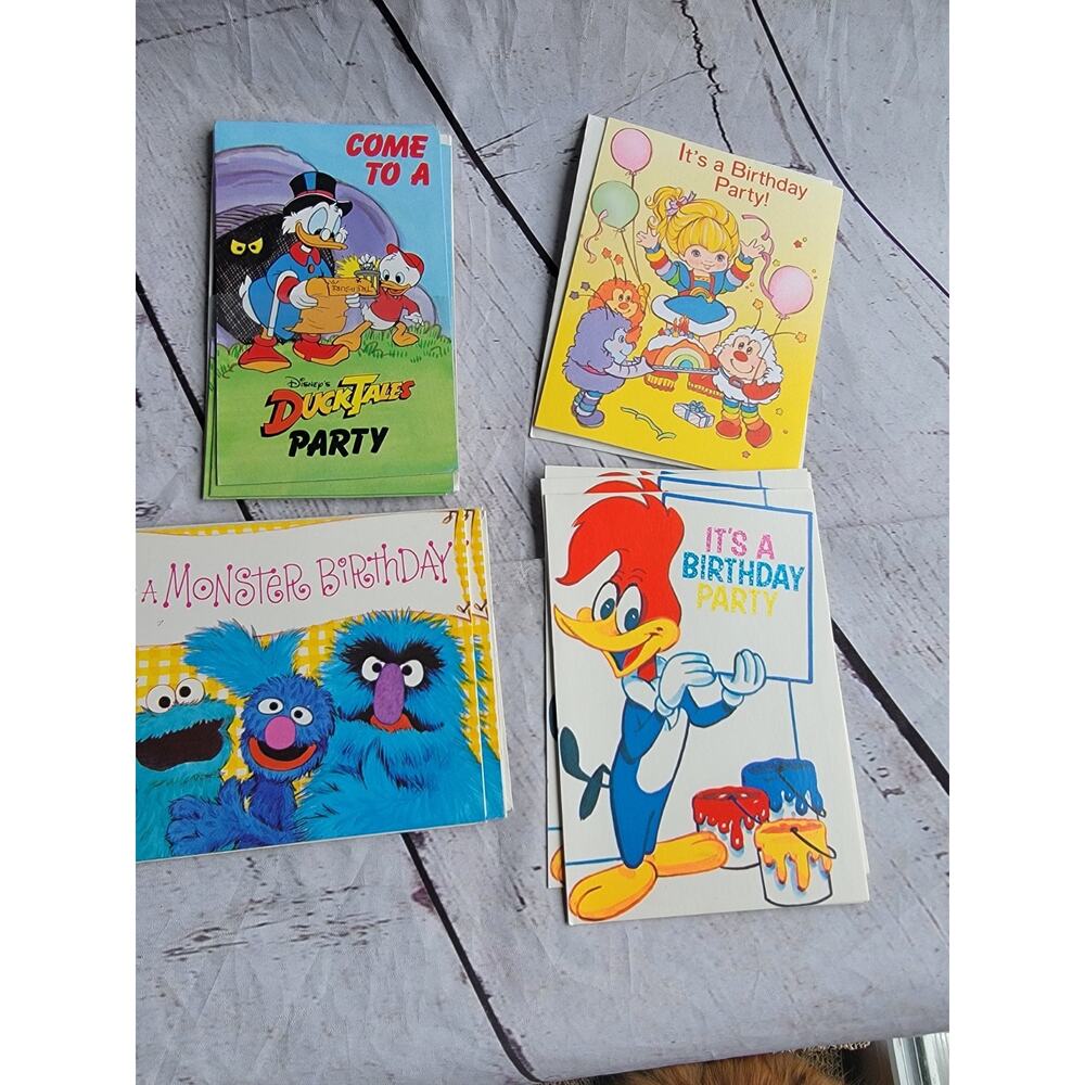 Lot Of Vintage Kids Party Invitations Rainbow Bright, Sesame Street, Duck Tales